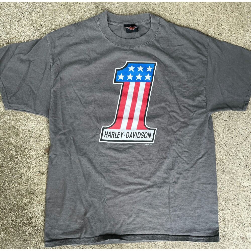 Harley Davidson T Shirt Mens Large Gray Patriotic Hunters Moon Lafayette Indiana - Picture 2 of 7